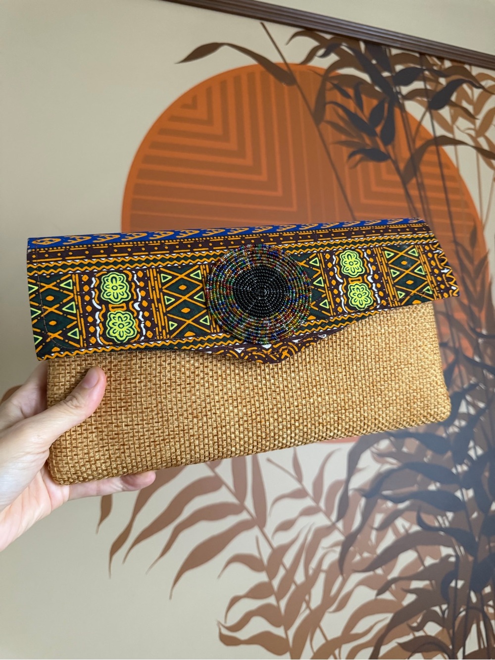 Gorgeous Boho African Print Jute Clutch Purse